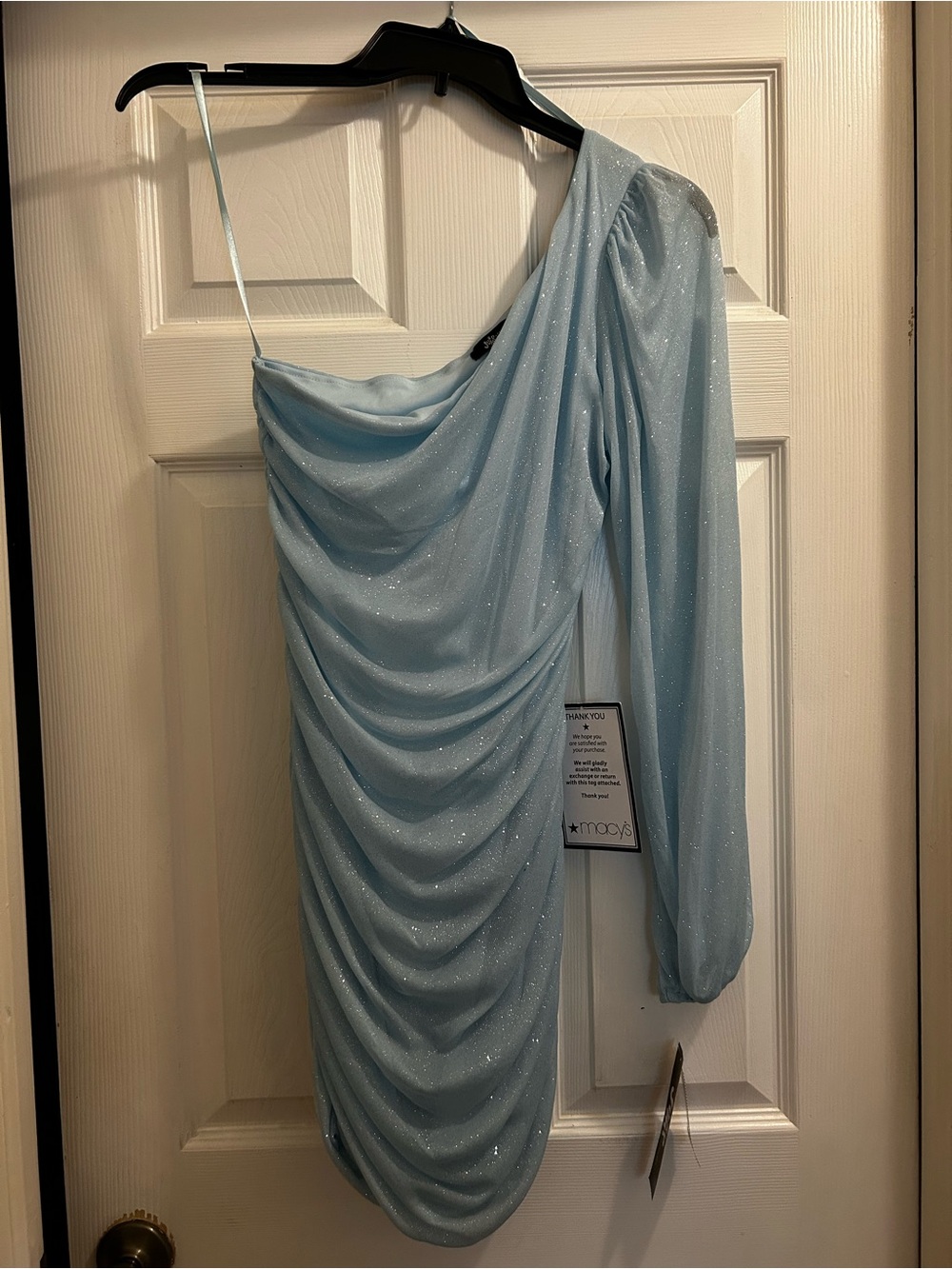 Jump One-Shoulder Glitter Draped Light Blue Dress